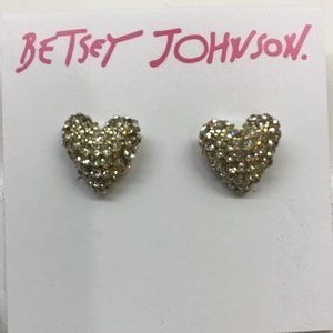 Betsey Johnson New Gold Pave Heart Earrings